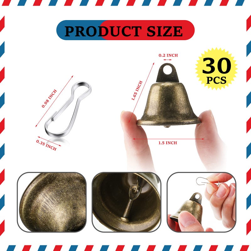 Gejoy 30 Pieces Craft Small Brass Bells for Crafts Mini Vintage Bells with Spring Hooks Tiny for Hanging Wind Chimes Making Dog Training Doorbell Wedding Decor, 1.65 x 1.5 Inch (Bronze) - Image 2