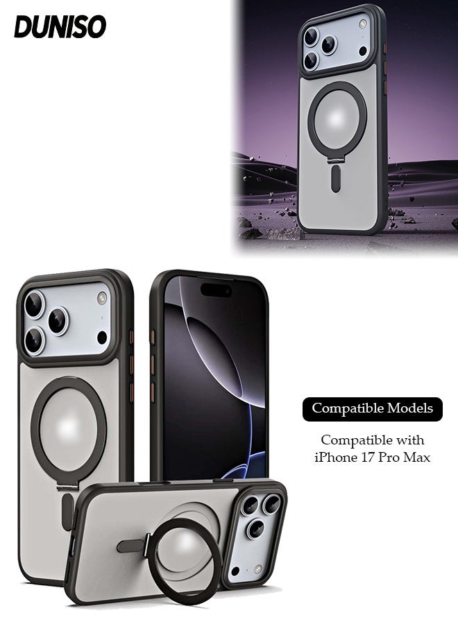 DUNISO Magnetic Phone Case for iPhone 17 Pro Max Case Anti-Slip and Drop-Proof Protective Cover with Invisible Magnetic Ring Stand Compatible with MagSafe Ultra Thin Transparent Matte Back Shockproof Phone Case for iPhone 17 Pro Max - Image 1