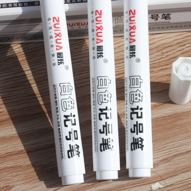 ARROLLIANT White Permanent Marker Pens Set Oily based Work on tire/plastic/metal/paper/glass/cloth surface Waterproof School supplies Stationery Art brush pen Pack of (8) - Image 2