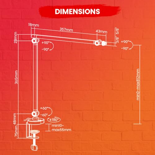 Audio Array AA-20 Microphone Arm Stand | 81cm Reach | Premium light weight & slick design | Flexible height & position adjustments | 1kg Weight Capacity | 5/8" to 3/8" Screw Adapter | Cable Ties - Image 4