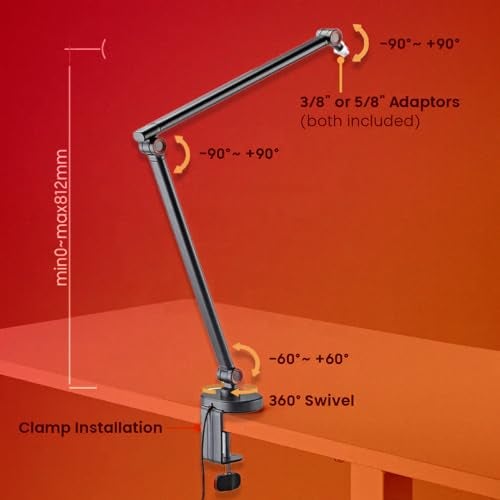 Audio Array AA-20 Microphone Arm Stand | 81cm Reach | Premium light weight & slick design | Flexible height & position adjustments | 1kg Weight Capacity | 5/8" to 3/8" Screw Adapter | Cable Ties - Image 3