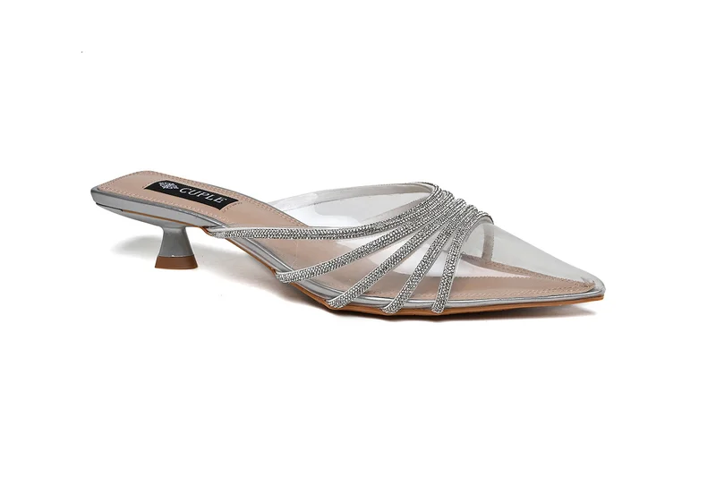 Cuple stylish evening embellished low heeled mule