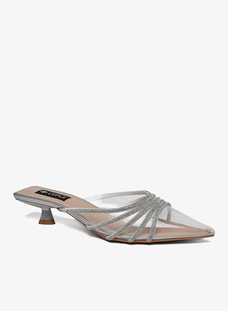 Cuple stylish evening embellished low heeled mule