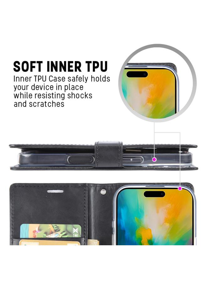 GOOSPERY Case For iPhone 16 Pro Max BLUE MOON Crazy Horse Texture Leather Phone Case - Image 5