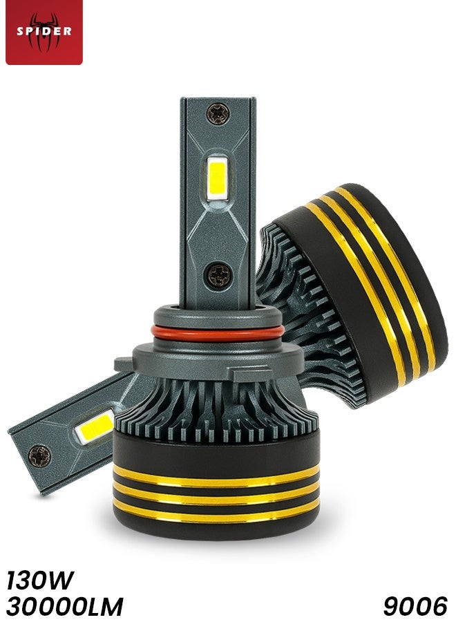 SPIDER New Spider M8 Pro Silver LED Headlight 9006, 130W 30000LM High Brightness, 6500K Cool White, DC 12V–24V, IP65 Waterproof, Aviation Aluminum 6063, 30000H Long Life, Super Focused Beam, No Dark Spots, Suitable for Cars, SUVs, and Motorcycles - Image 1
