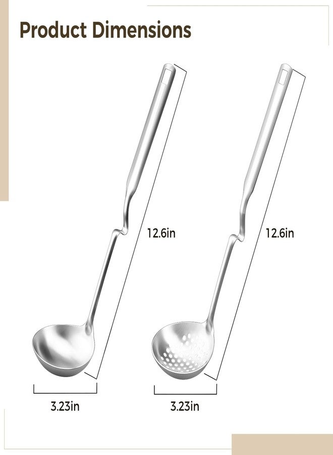 Varku 4 Pcs Stainless Steel Ladle Spoon Set for Cooking, Includes 2 Soup Spoons and 2 Slotted Spoons, Hot Pot Strainer Spoons, Long Handle, Rust-Resistant, Easy to Clean, Ideal for Serving Soups and Liquids - Image 4