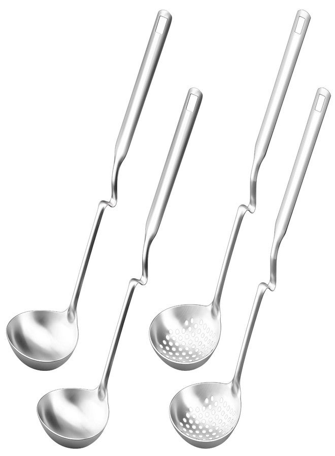 Varku 4 Pcs Stainless Steel Ladle Spoon Set for Cooking, Includes 2 Soup Spoons and 2 Slotted Spoons, Hot Pot Strainer Spoons, Long Handle, Rust-Resistant, Easy to Clean, Ideal for Serving Soups and Liquids - Image 2