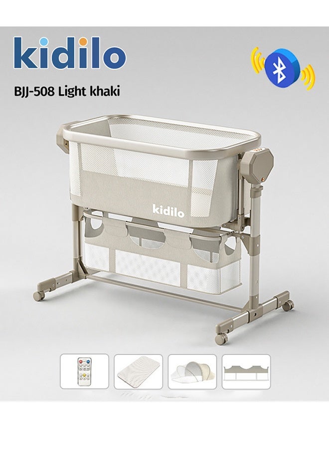 Kidilo Baby Bedside Crib Adjustable, Baby Cradle With Large Storage Basket, Travel Crib with Mattress Breathable Net,Mosquito Net Detachable, Soft Mattress 360°Swivel Wheels, for Infants Newborn
