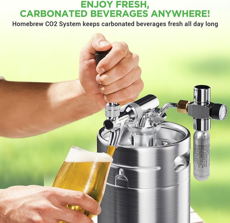 NutriChef Pressurized Growler Tap System, 64oz Stainless Steel Mini Keg Dispenser Portable Kegerator Kit, Co2 Pressure Regulator Keeps Carbonation for Craft Beer, Draft and Homebrew - Image 3