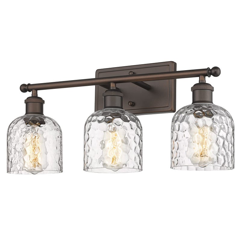zeyu 3-Light Farmhouse Vanity Light Over Mirror, 21-inch Bathroom Light Fixtures with Hammered Glass Lampshade, Oil Rubbed Bronze Finish, ZJF63B-3W ORB - Image 1