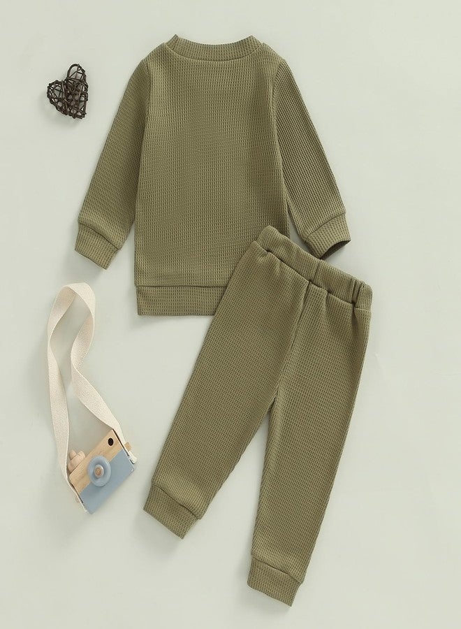 MERSARIPHY Toddler Baby Boy Clothes Waffle Knit Outfit Mama's Boy Little Dude Sweatshirt tops Pants Set Fall Winter Clothing(Green,0-6 Months) - Image 3