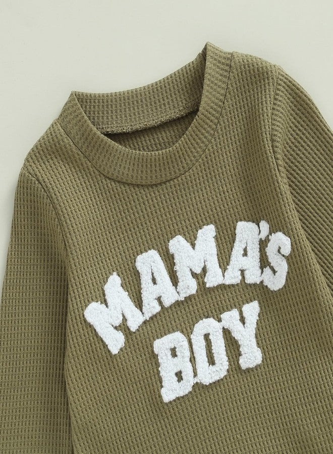 MERSARIPHY Toddler Baby Boy Clothes Waffle Knit Outfit Mama's Boy Little Dude Sweatshirt tops Pants Set Fall Winter Clothing(Green,0-6 Months) - Image 4