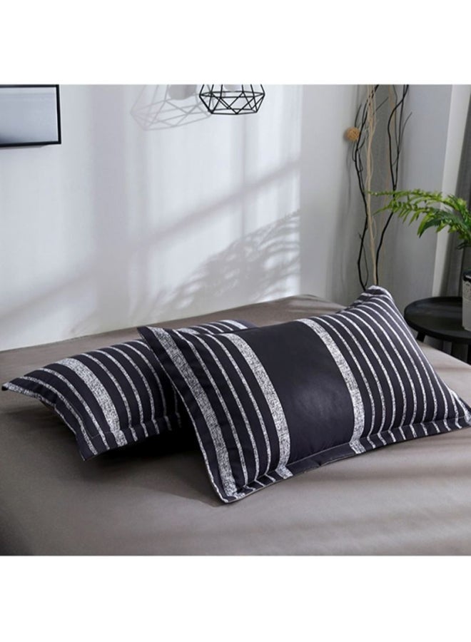 NIBEMINENT 4-Piece Striped Printed Bedding Set Polyester Black/White Quilt Cover 150x200 Cm, Bed Sheet 180x220 Pillow 48x74cm  - Image 3