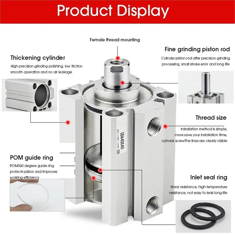 SDA -S Female Thread with Magnet Pneumatic Cylinder Compact Double Acting Thin Cylinder SDA12 SDA16 SDA20 SDA25 SDA32(Stroke 85mm,Bore 40mm) - Image 3
