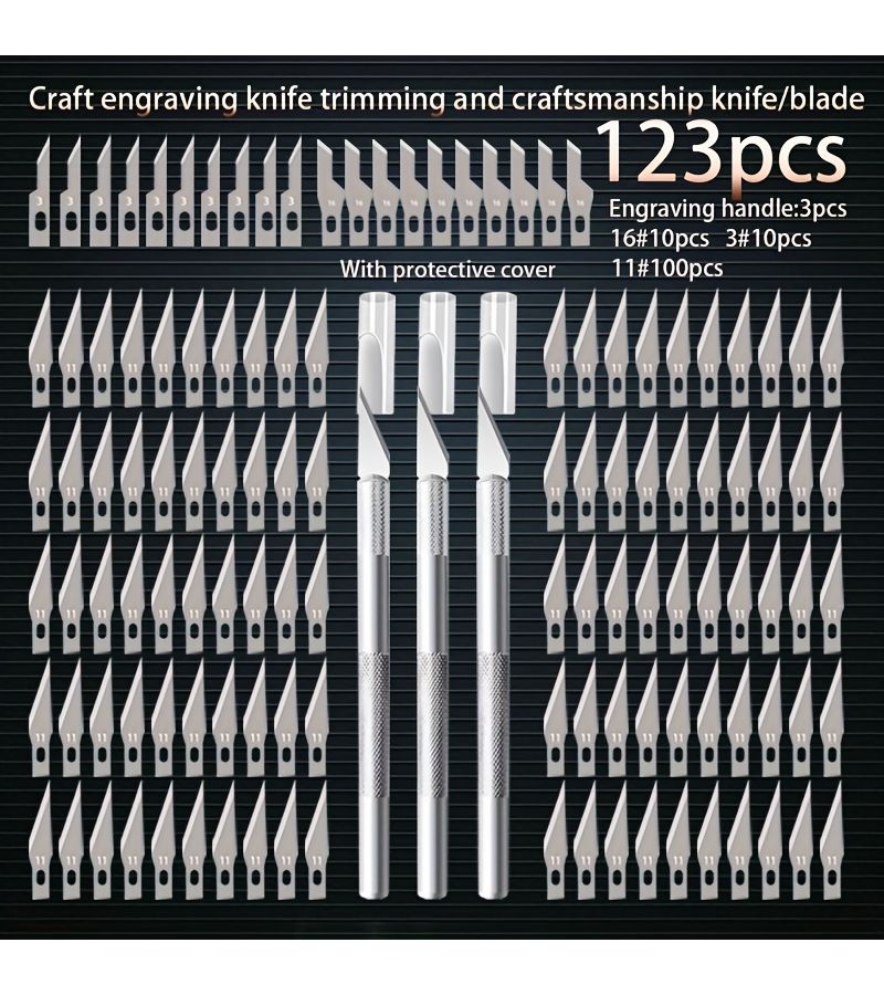 123pcs Precision Carving Knife Set Craft Tool For Art Scrapbooking Wood Carving Plastic Model Includes 3 Handles And 120 Replacement Blades - Image 1
