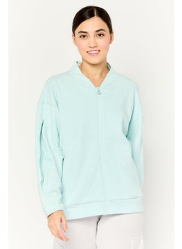 Women Textured Bomber Jackets, Light Blue