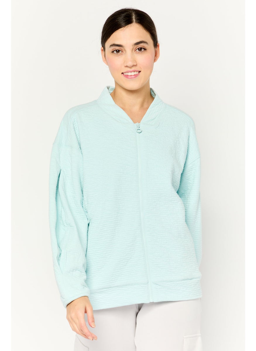 TRIBE OF 6 - Women Textured Bomber Jackets, Light Blue - Image 1