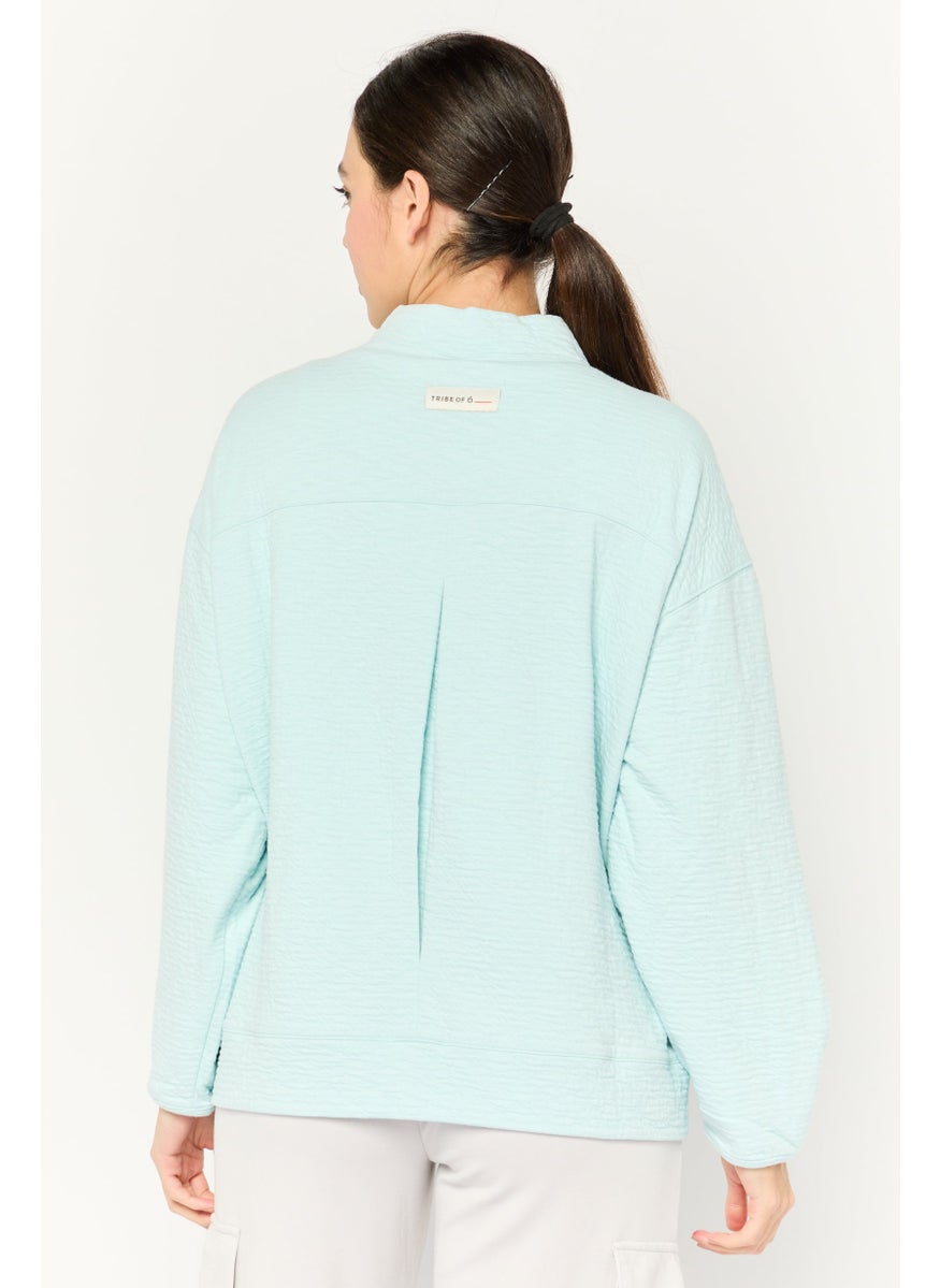 TRIBE OF 6 - Women Textured Bomber Jackets, Light Blue - Image 1