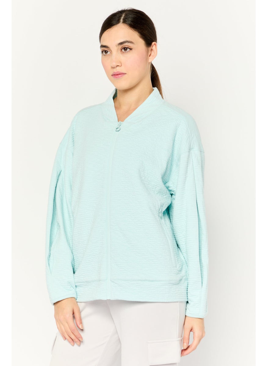 TRIBE OF 6 - Women Textured Bomber Jackets, Light Blue - Image 1