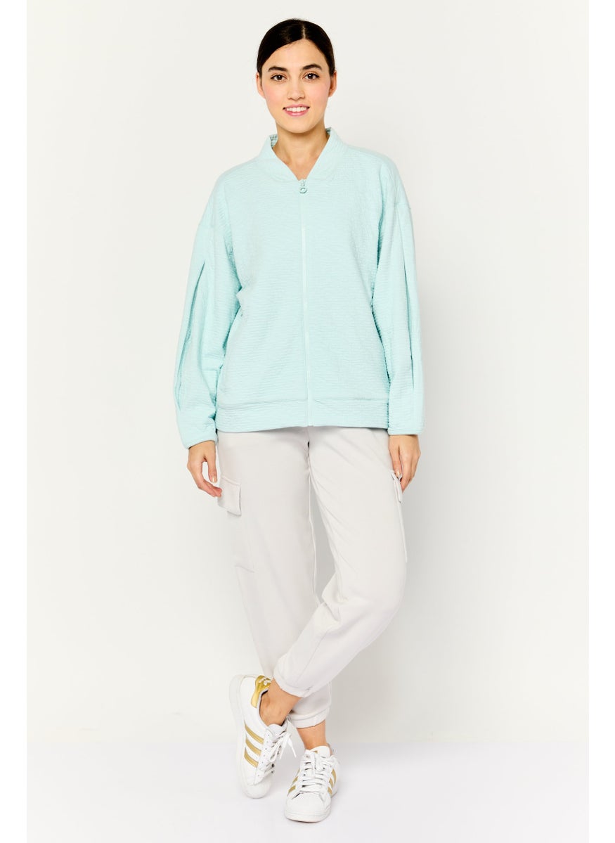 TRIBE OF 6 - Women Textured Bomber Jackets, Light Blue - Image 1