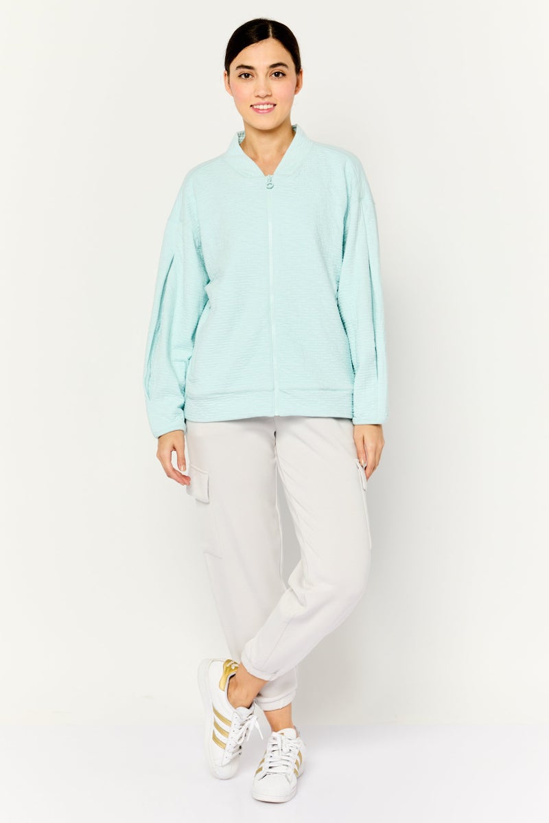 TRIBE OF 6 Women Textured Bomber Jackets, Light Blue - Image 2
