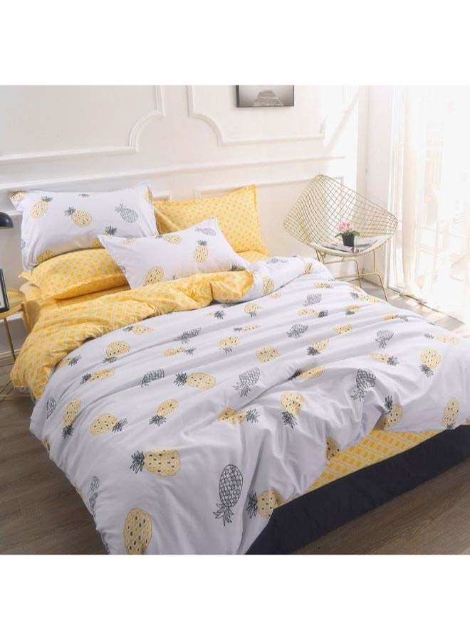بيوينتي طقم غطاء لحاف مطبوع 4 قطع بوليستر أصفر أبيض - Image 2