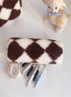 Stationery Bag School Supplies Checkerboard Pencil Bag Cosmetic Bag Storage Box Plush Pencil Case