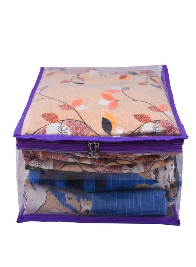 ABBASI Saree Cover Storage Bag Big for Clothes with Zip Organizer for Wardrobe, transparent Large Design Boxes (Purple, Pack of 6) - Image 3