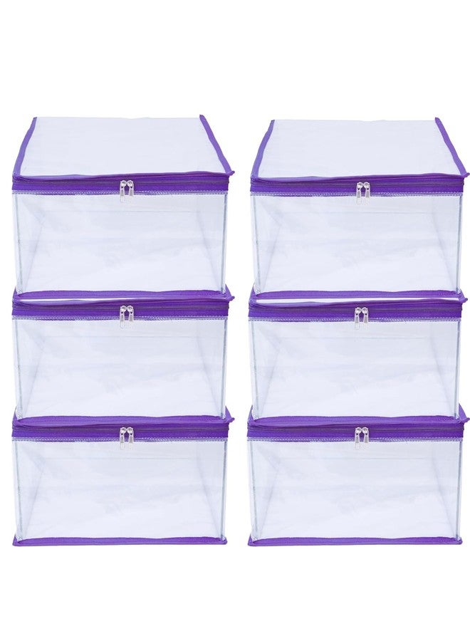 ABBASI Saree Cover Storage Bag Big for Clothes with Zip Organizer for Wardrobe, transparent Large Design Boxes (Purple, Pack of 6) - Image 1