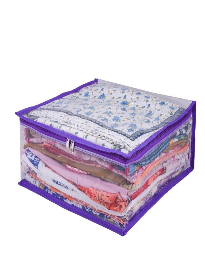 ABBASI Saree Cover Storage Bag Big for Clothes with Zip Organizer for Wardrobe, transparent Large Design Boxes (Purple, Pack of 6) - Image 2
