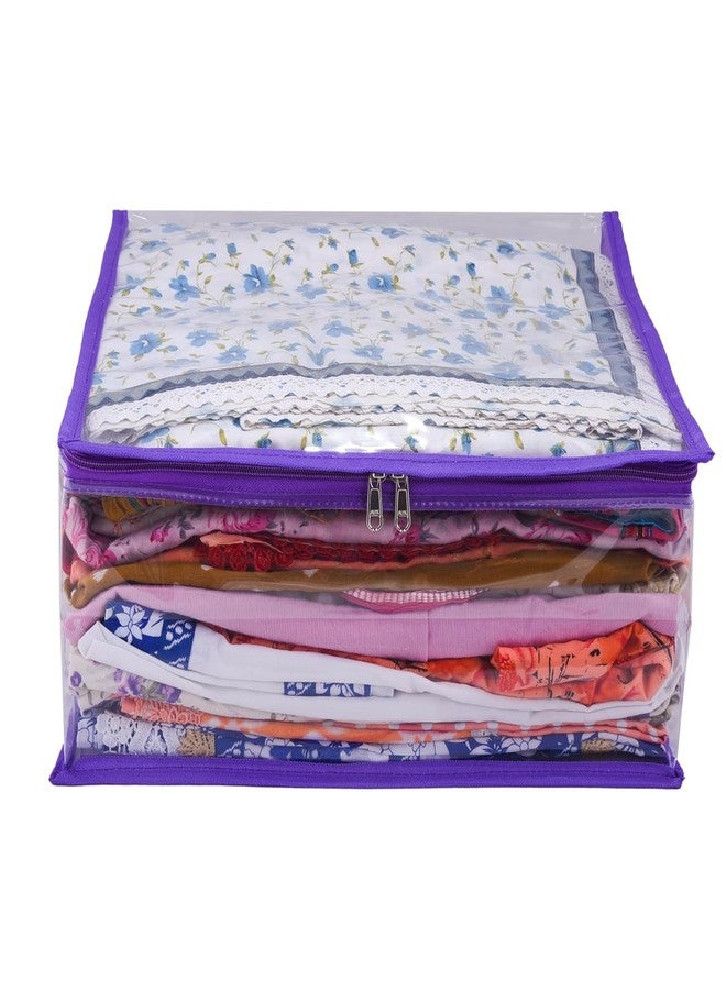 ABBASI Saree Cover Storage Bag Big for Clothes with Zip Organizer for Wardrobe, transparent Large Design Boxes (Purple, Pack of 6) - Image 4