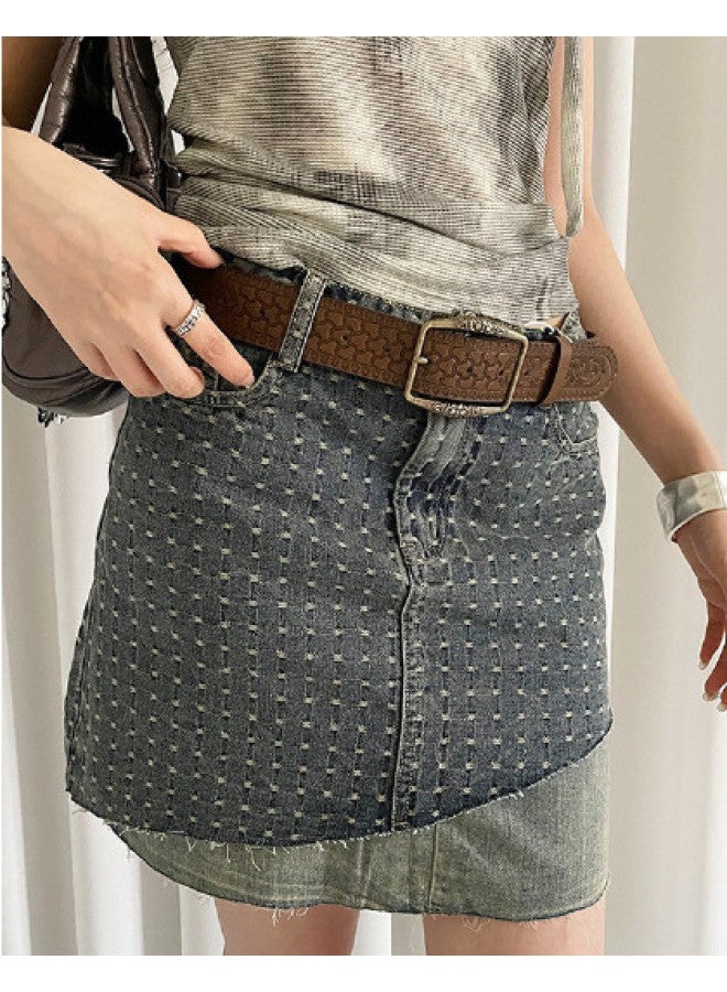 pincai Vintage Ethnic Print Elegant Women's Belt, Unique Design, Accessory For Dresses And Jeans, Casual Leather Strap - Image 1