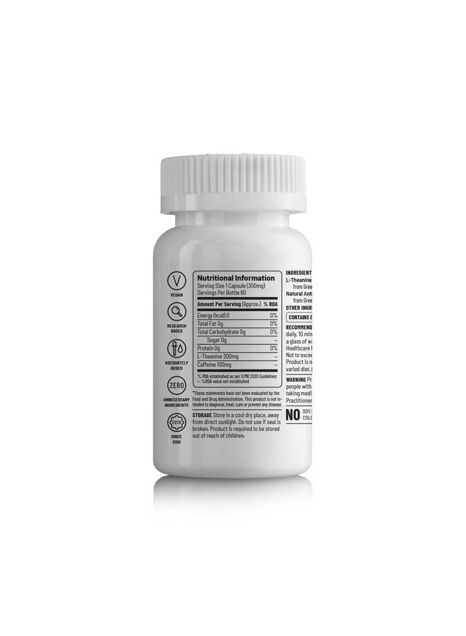 Unived Unived Natural Caffeine L-Theanine Capsules (100mg/200mg), for Energy & Focus, Nootropic, 60 Vegan Capsules  - Image 2