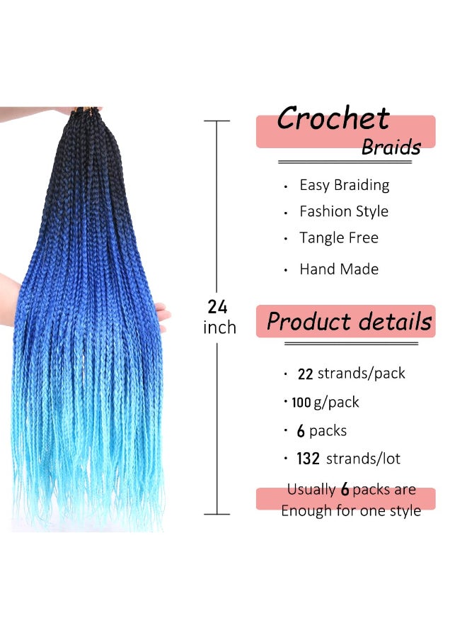 ZHTks 3X Goddess Pre looped Crochet Braids 6 Packs Ombre Blue Box Braids Crochet Hair for Black Women 24 Inch Braid Twist Knotless Straight Braiding Crochet Hair T1BlueLight Blue - Image 4