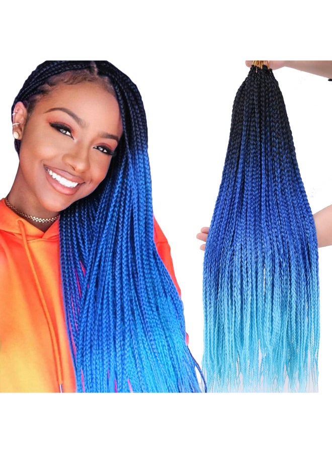 ZHTks 3X Goddess Pre looped Crochet Braids 6 Packs Ombre Blue Box Braids Crochet Hair for Black Women 24 Inch Braid Twist Knotless Straight Braiding Crochet Hair T1BlueLight Blue - Image 2
