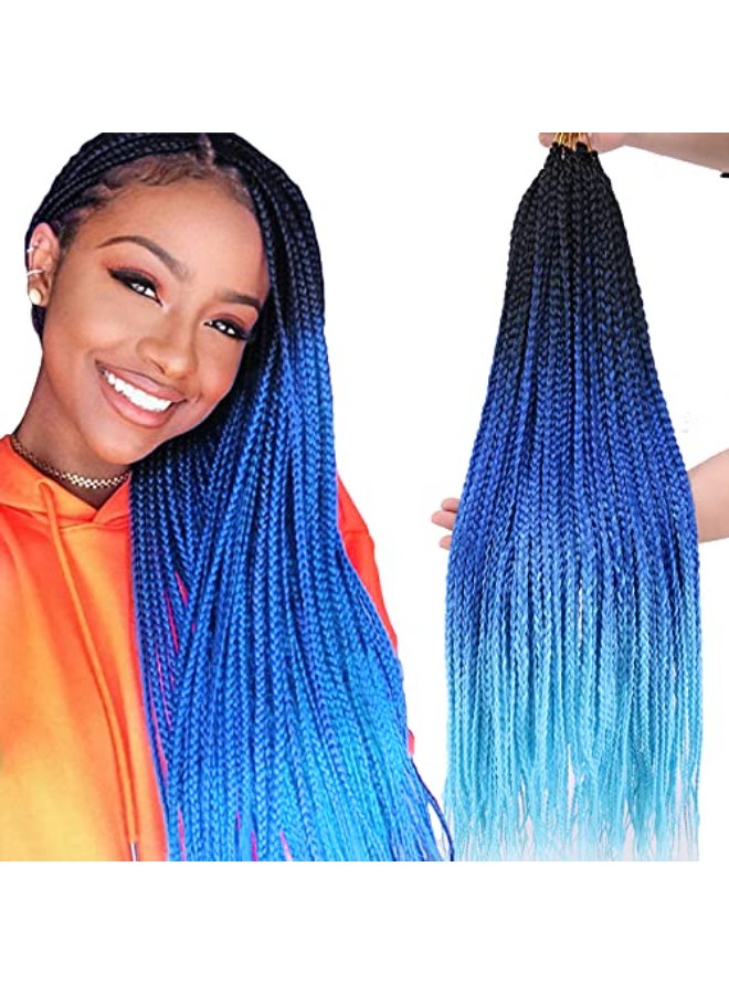 ZHTks 3X Goddess Pre looped Crochet Braids 6 Packs Ombre Blue Box Braids Crochet Hair for Black Women 24 Inch Braid Twist Knotless Straight Braiding Crochet Hair T1BlueLight Blue - Image 1