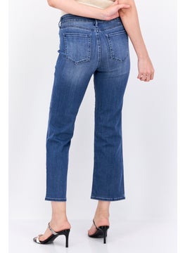 NYDJ Women Washed Stretchable Wide Leg Denim Jeans, Blue  - Image 3