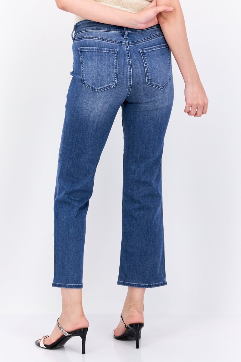 NYDJ Women Washed Stretchable Wide Leg Denim Jeans, Blue - Image 3