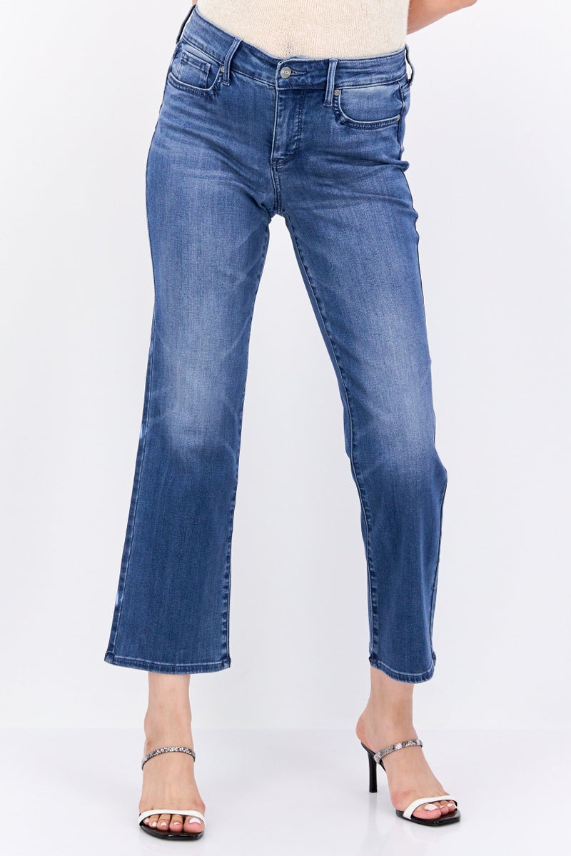 NYDJ Women Washed Stretchable Wide Leg Denim Jeans, Blue - Image 1