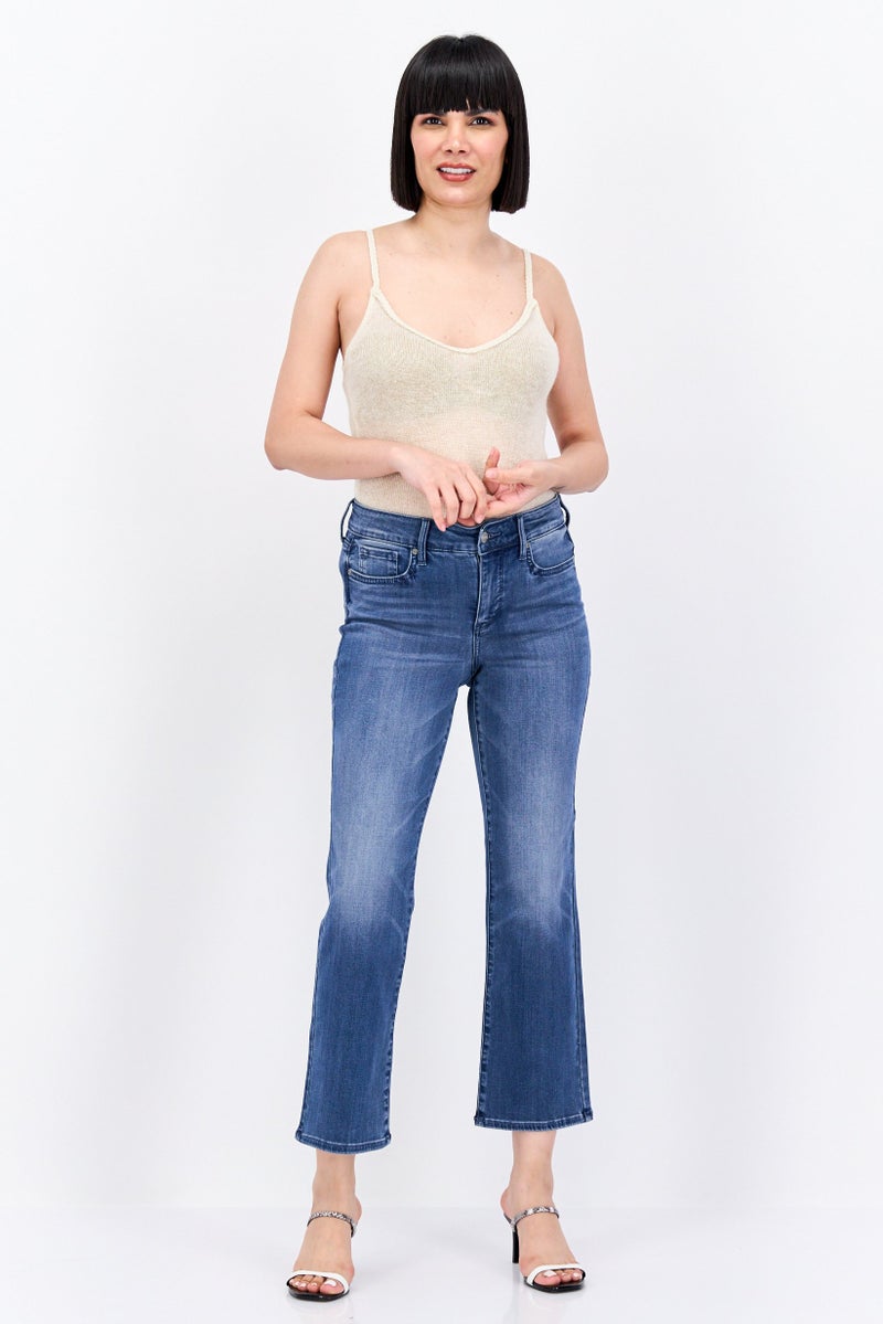 NYDJ Women Washed Stretchable Wide Leg Denim Jeans, Blue - Image 4