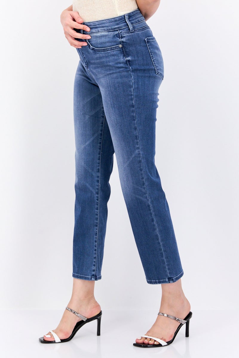 NYDJ Women Washed Stretchable Wide Leg Denim Jeans, Blue - Image 2