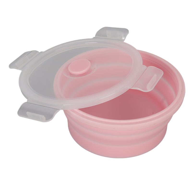 وعاء طعام قابل للطي للكلاب مصنوع من سيليكون صالح للاستخدام الغذائي بلون وردي - وعاء سفر قابل للطي للكلاب محمول ومناسب للمغامرات الخارجية - Image 3