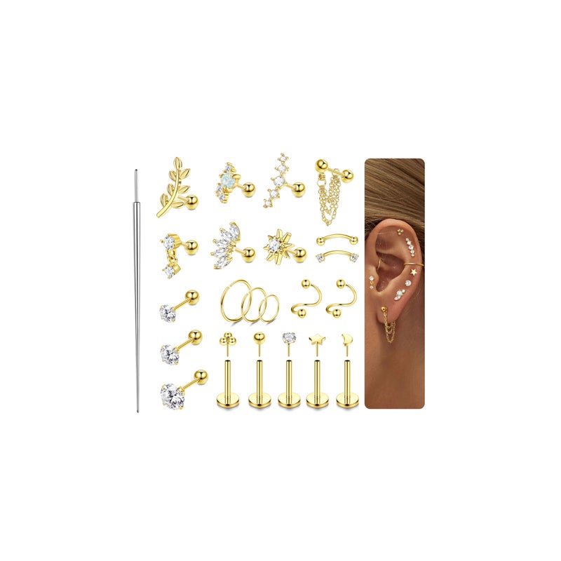 ORAZIO 16 Gauge Cartilage Earrings for Women-Hypoallergenic Surgical Stainless Steel Tragus Earring Threadless Flat Back Earrings Push in Nose Studs Rook Daith Conch Tragus Helix Piercing Jewelry G - Image 1