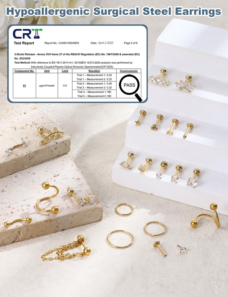ORAZIO 16 Gauge Cartilage Earrings for Women-Hypoallergenic Surgical Stainless Steel Tragus Earring Threadless Flat Back Earrings Push in Nose Studs Rook Daith Conch Tragus Helix Piercing Jewelry G - Image 5