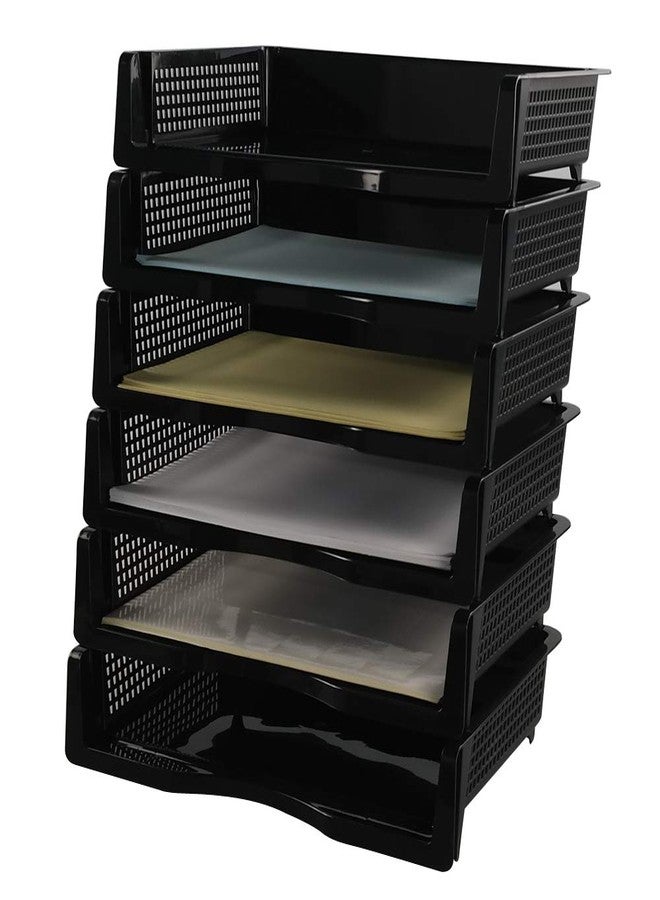 Kekow 6-Pack Plastic Stacking A4 Size Desk Organizer Tray, Stackable Document Letter Tray Holder, Black - Image 1
