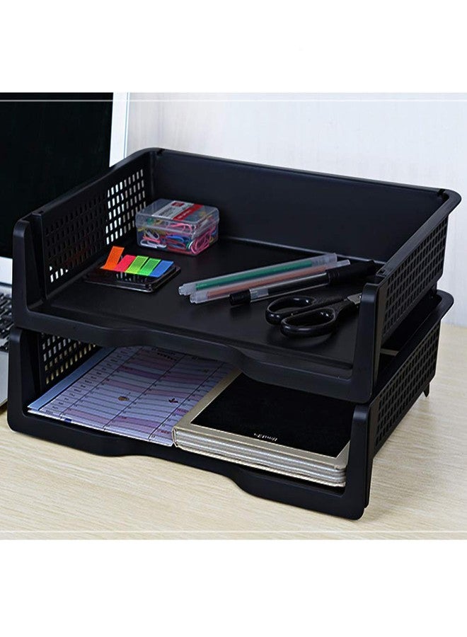Kekow 6-Pack Plastic Stacking A4 Size Desk Organizer Tray, Stackable Document Letter Tray Holder, Black - Image 5
