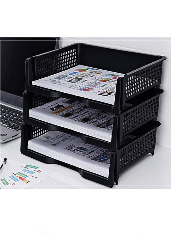 Kekow 6-Pack Plastic Stacking A4 Size Desk Organizer Tray, Stackable Document Letter Tray Holder, Black - Image 4