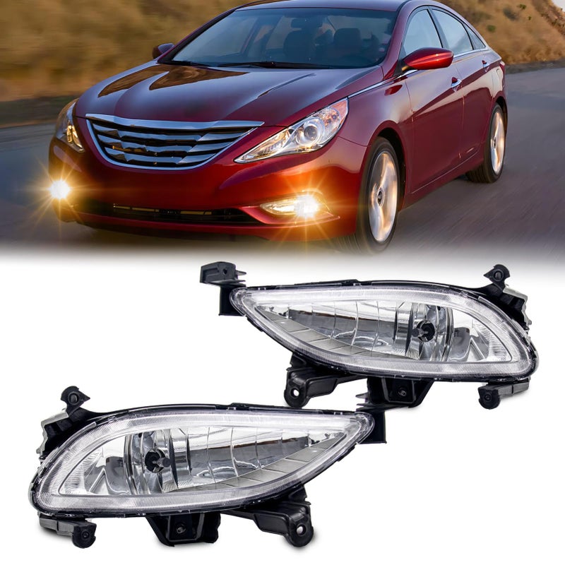 WEZEMLIGHT Fog Lights Assembly Replacement For Hyundai Sonata 20112013 With 881 12V 27W Halogen Bulbs OEM Part NumberHY2593134 HY2592134 1PairClear Lens