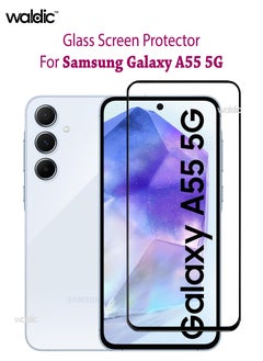 Waldic Samsung Galaxy A55 5G Screen Protector | Tempered Glass Compatible with Samsung Galaxy A55 5G | Screen Protector Full HD Quality Tempered Glass Anti-Scratch Edge to Edge Coverage with Easy Installation Kit - Black  - Image 1