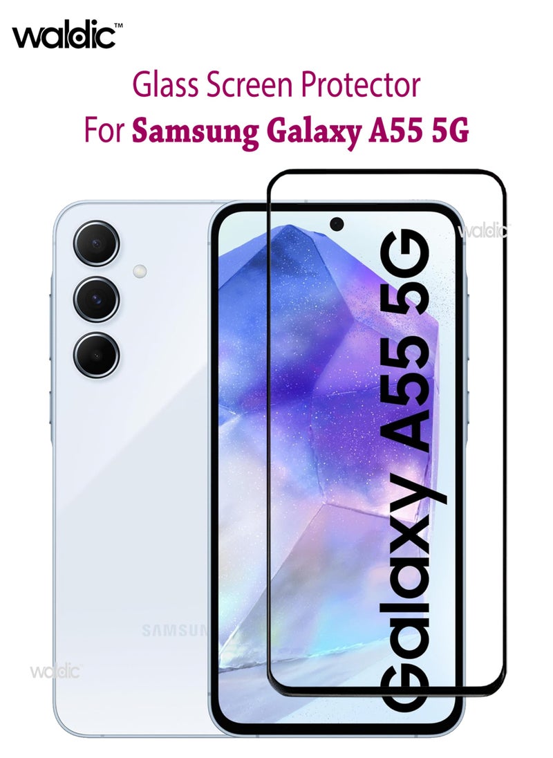 Waldic - Samsung Galaxy A55 5G Screen Protector | Tempered Glass Compatible with Samsung Galaxy A55 5G | Screen Protector Full HD Quality Tempered Glass Anti-Scratch Edge to Edge Coverage with Easy Installation Kit - Black - Image 1